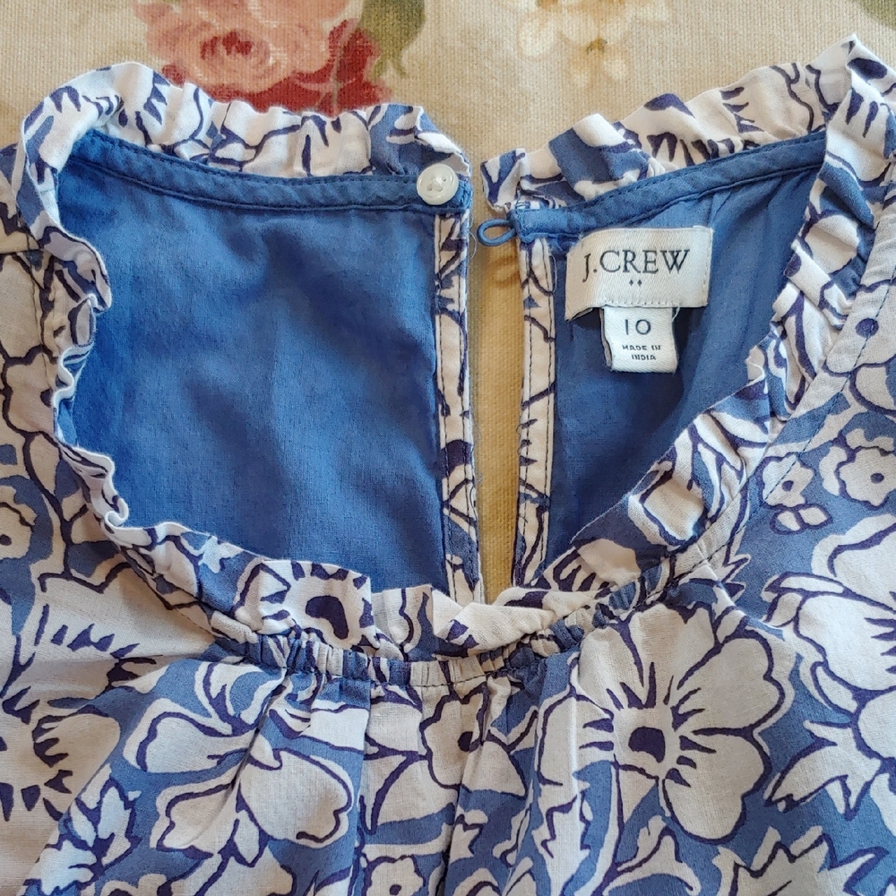 J. Crew Cotton Tiered Ruffle Midi Dress Blue Floral Women's size 10 - Picture 7 of 17